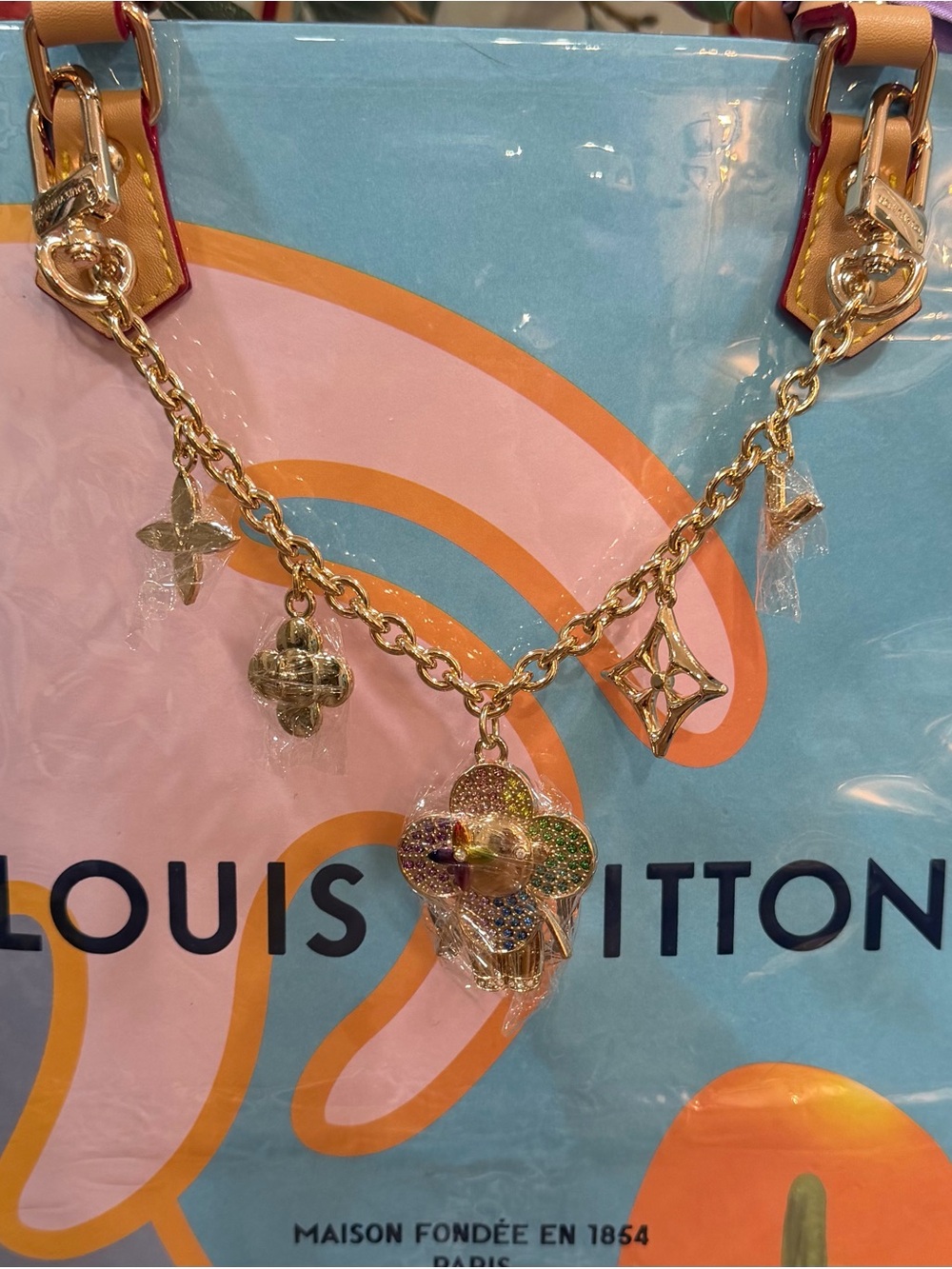 NEW Gold Tone Multicolor Flower Charm Bag Chain